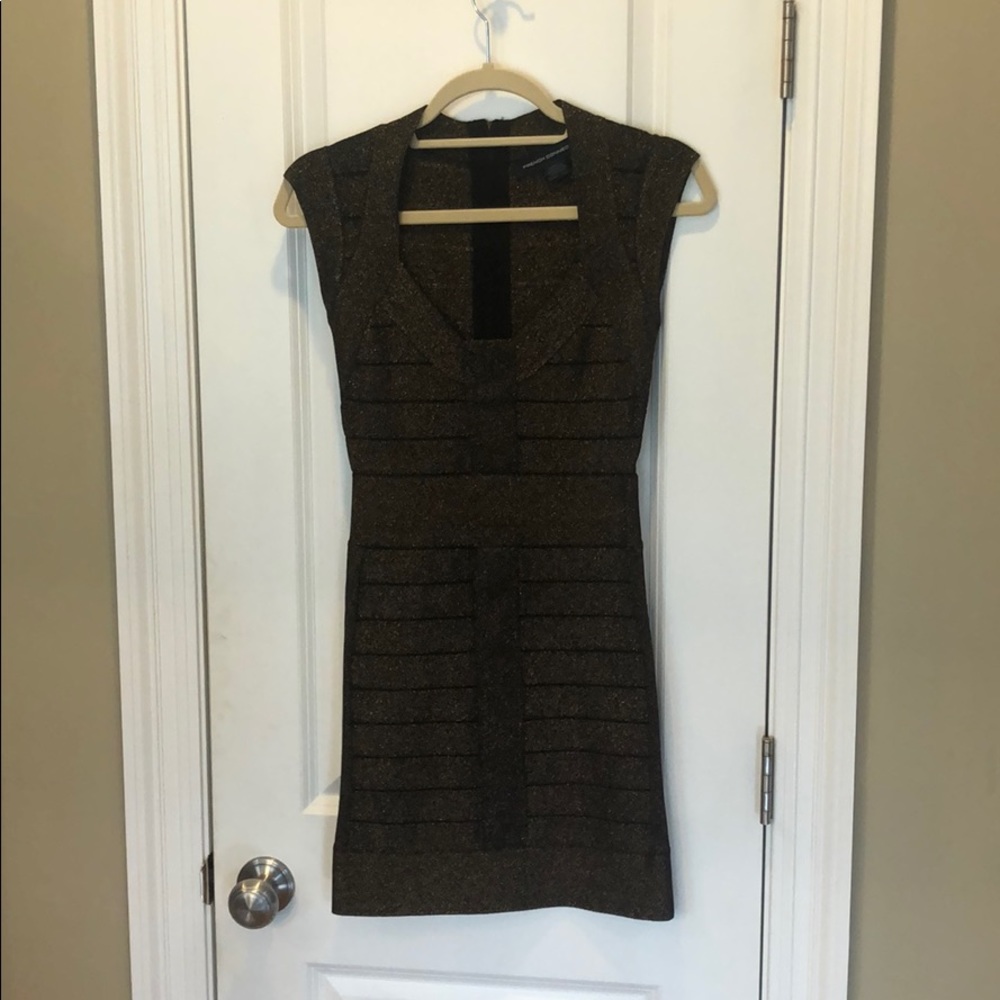 FRENCH CONNECTION SZ.2 GOLD BLACK SHIMMER DRESS
